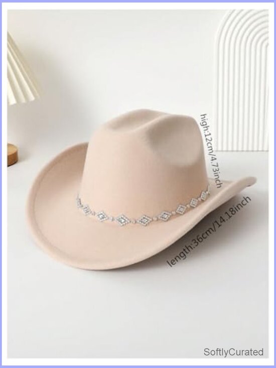 Rhinestone Wide Brim Cowboy Hat Breathable Lightweight Western Cowgirl Hat main image 4